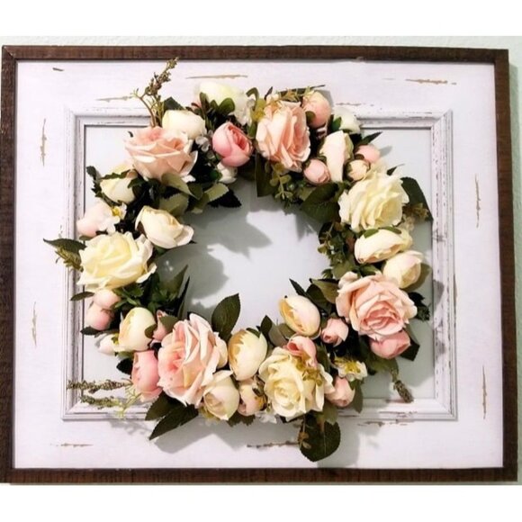 New Spring Wreaths for Front Door, 15.7" Artificial Rose Peony Flower Wreath - Picture 1 of 2